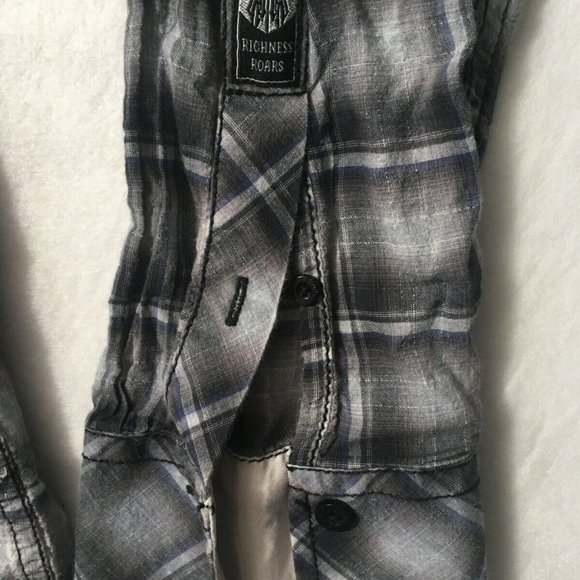 Roar Button Up Embroidered Long Sleeve Stiped Plaid Shirt Mens Medium Casual - Picture 3 of 12